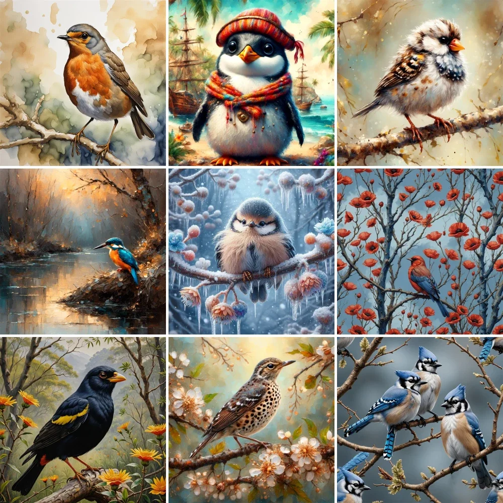 Art Craft Ideas For Adults - Bird Penguin Kingfisher Paint Number Paintings