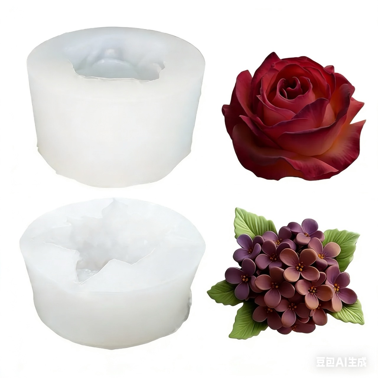 Art Craft Rose - 2-Piece 3D Rose and Lilac Silicone