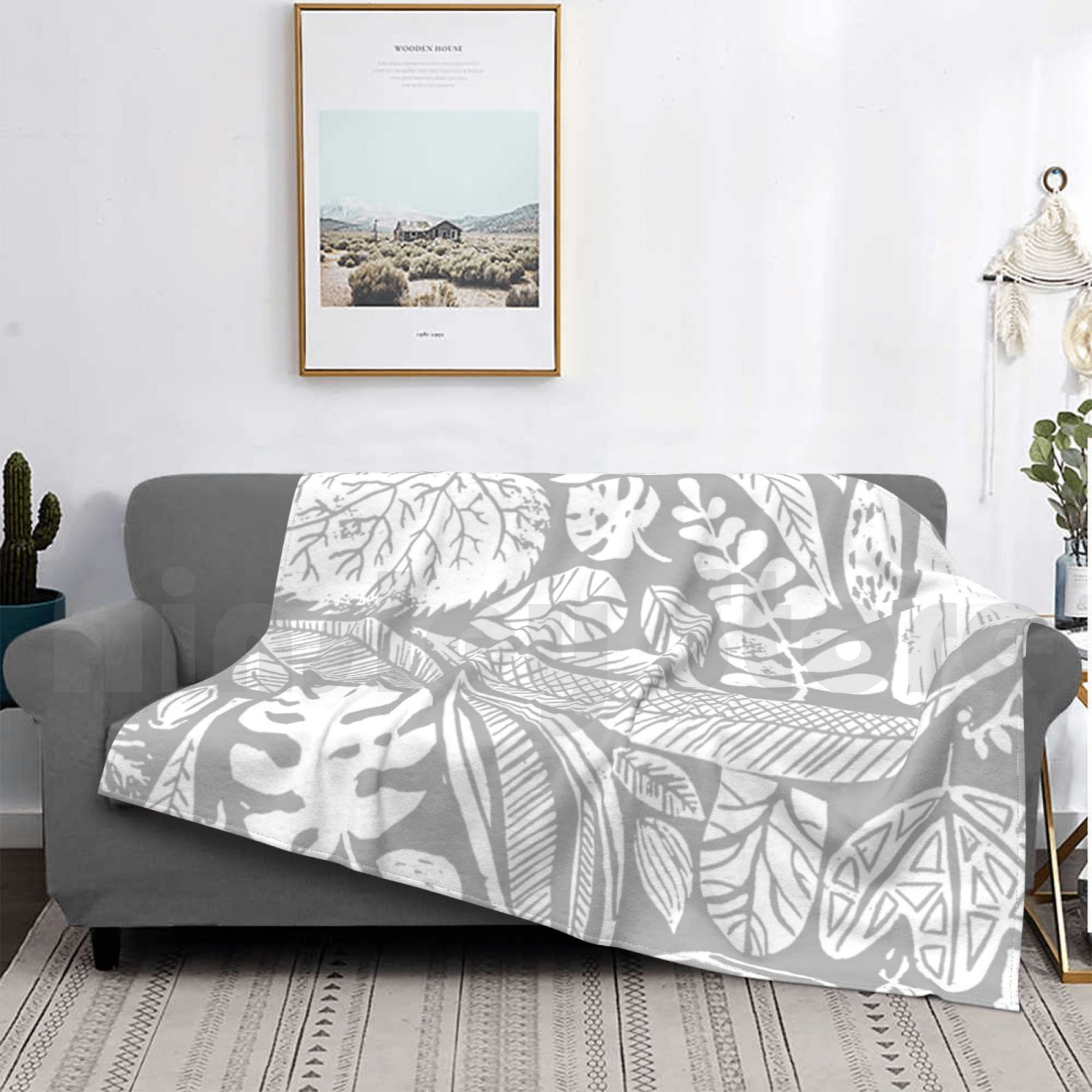 Modern Nature Blanket For Sofa - Lino Printing Block ulasan dan harga